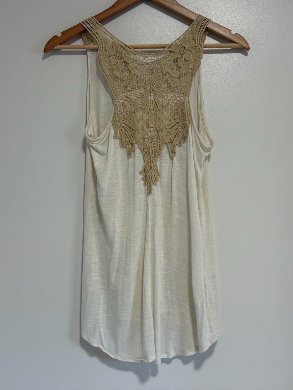 Wrangler Crochet Lace Back Tank Top Cream White Slub Knit Size S - Picture 2 of 4